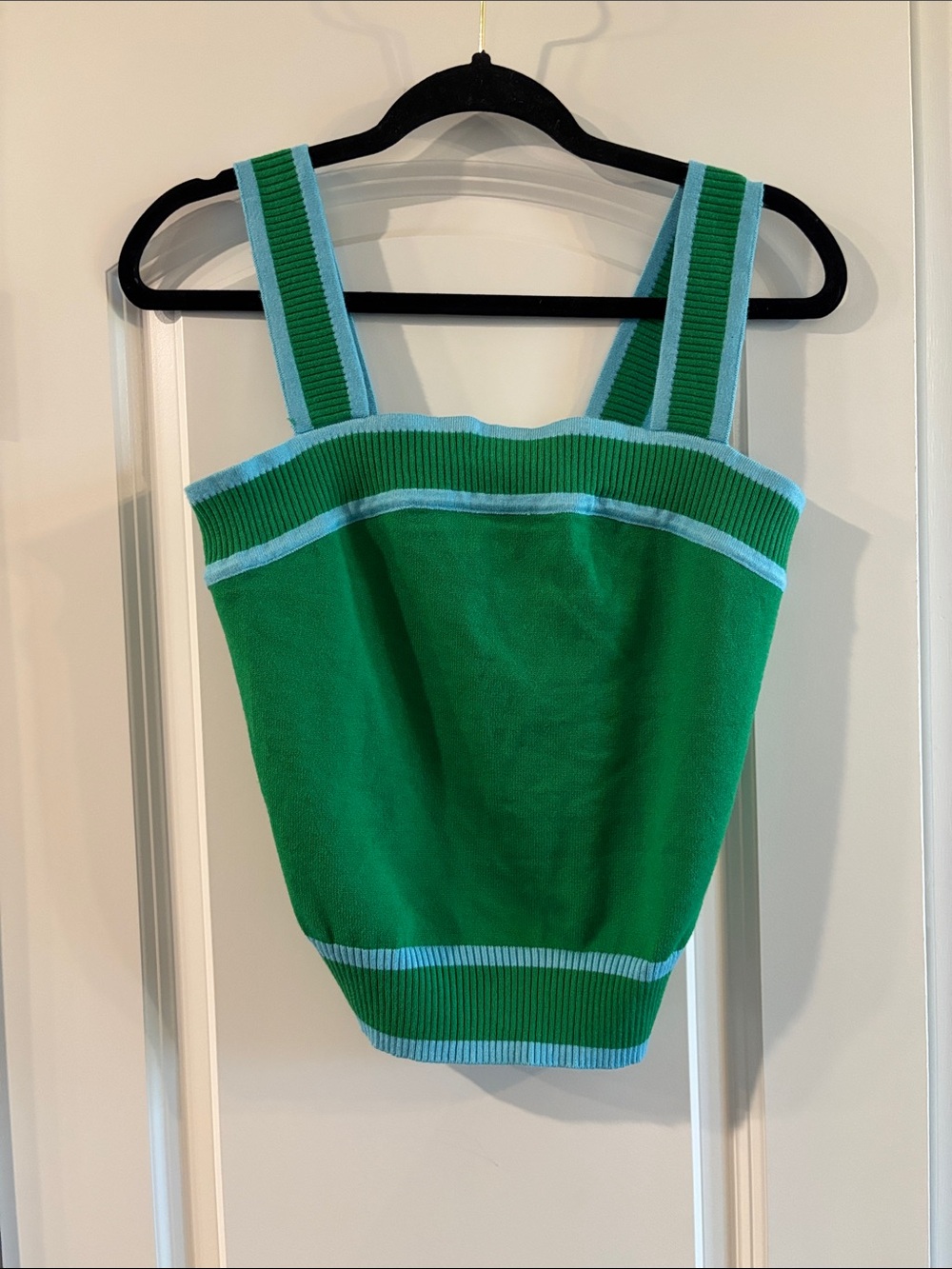 Dokotoo Green Knit Square Neck Tank with Light Blue Trim